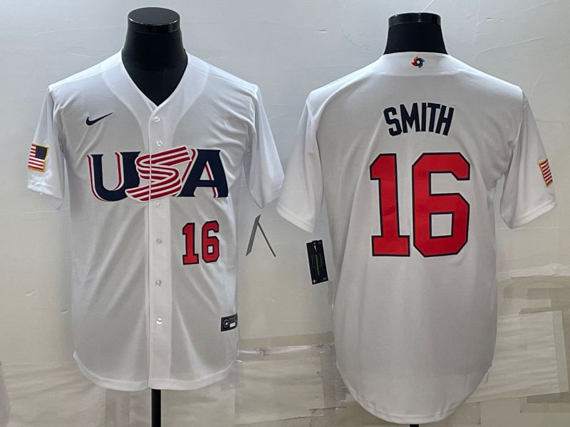 Men 2023 World Cub USA 16 Smith White Nike MLB Jersey4